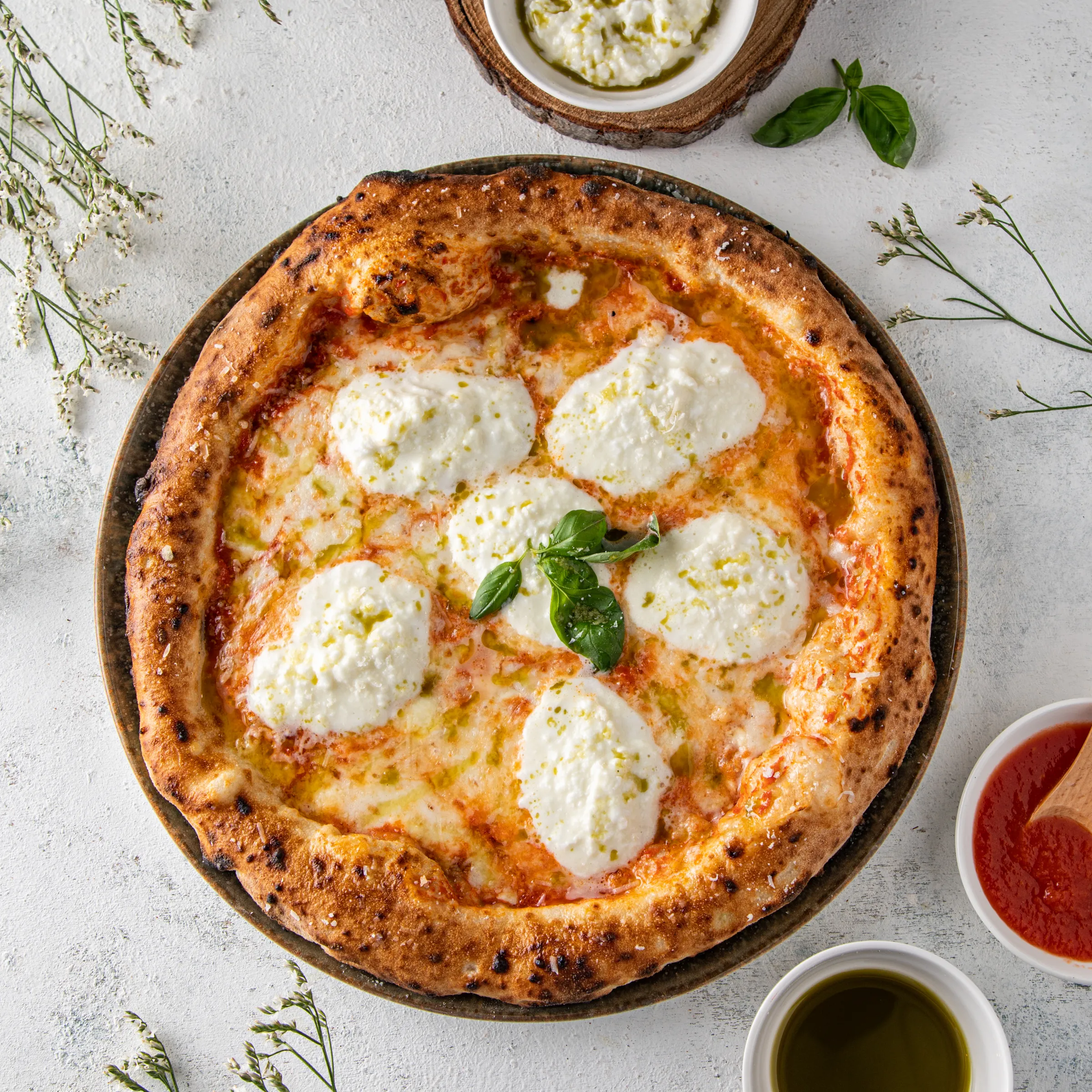 Neapolitan pizza from the oak-wood fired oven