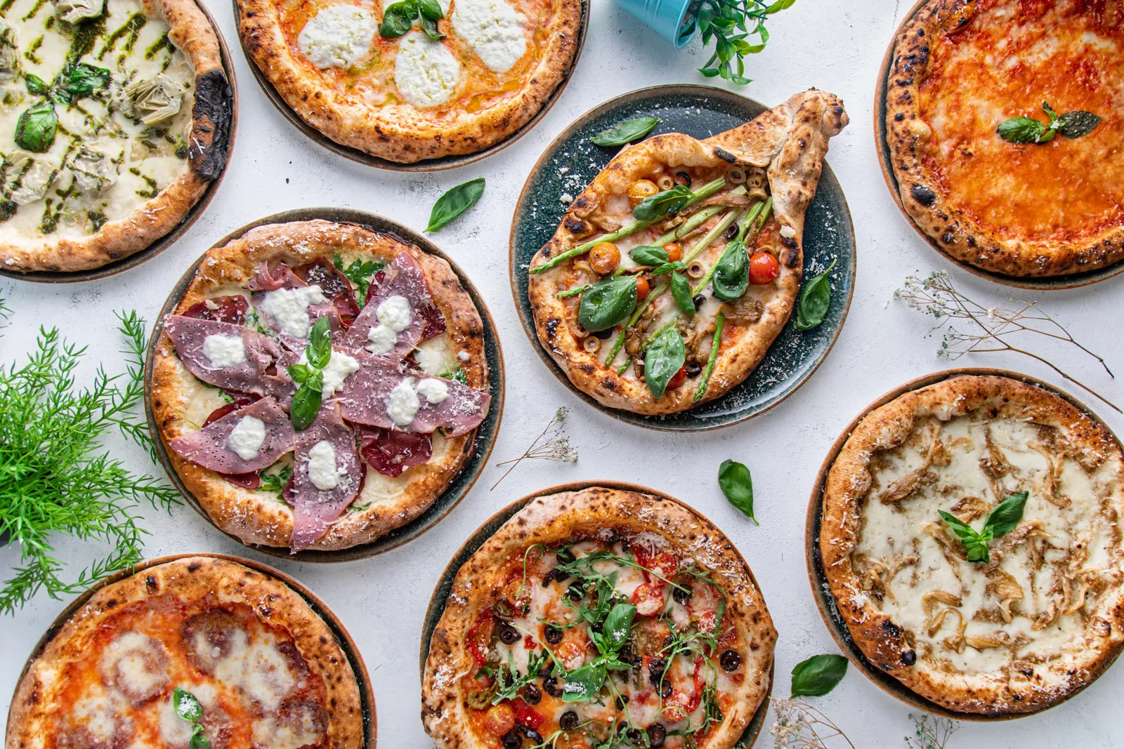 Neapolitan pizzas fresh from the oak-wood fired oven